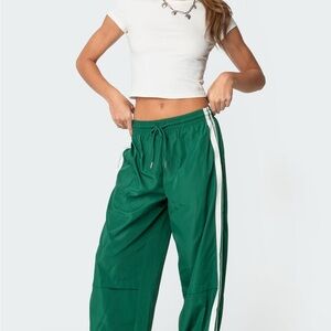 Edikted Green Track Pants with White Stripes